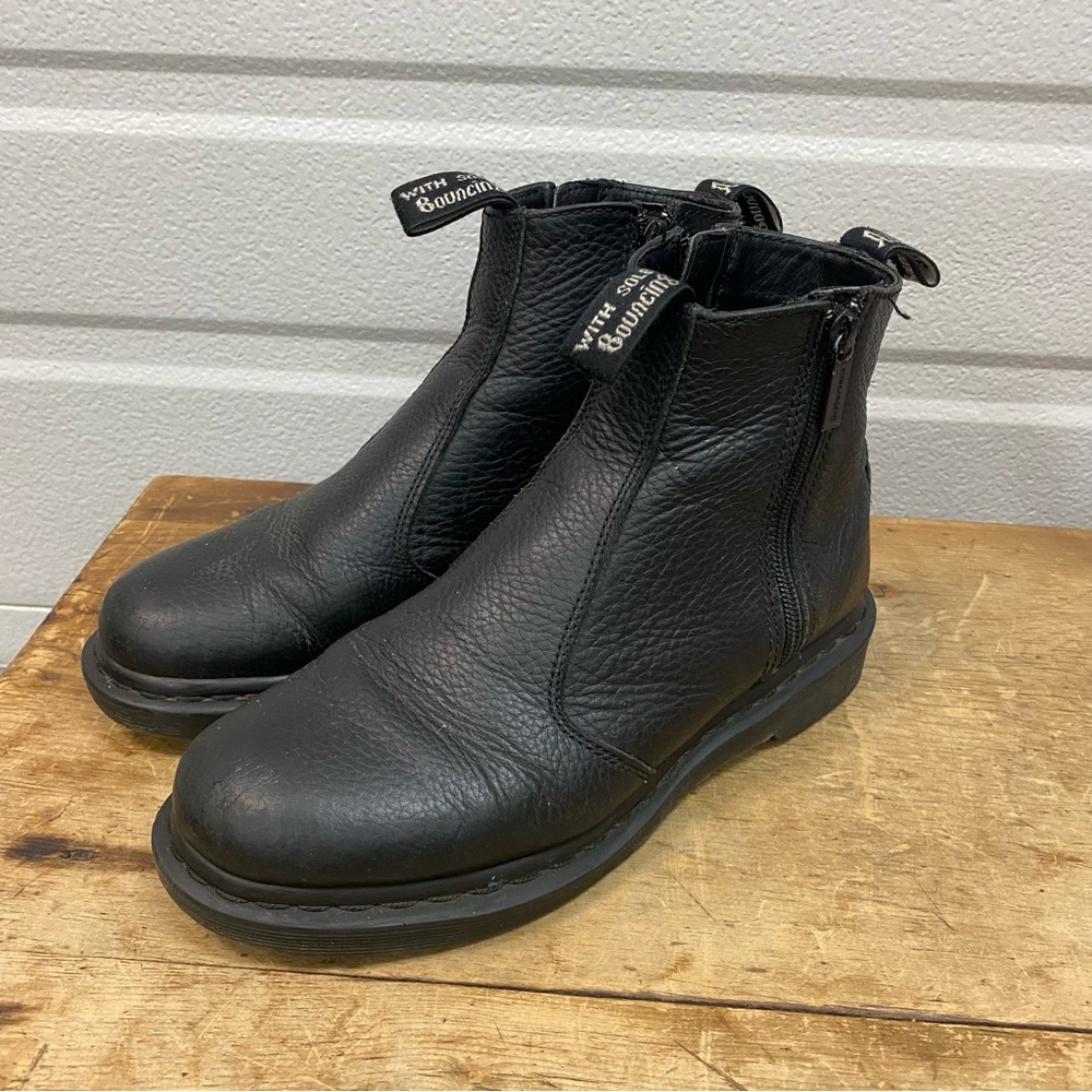 Dr Doc Martens Black Hi-top Leather Slip On Boots Zippers 8 39